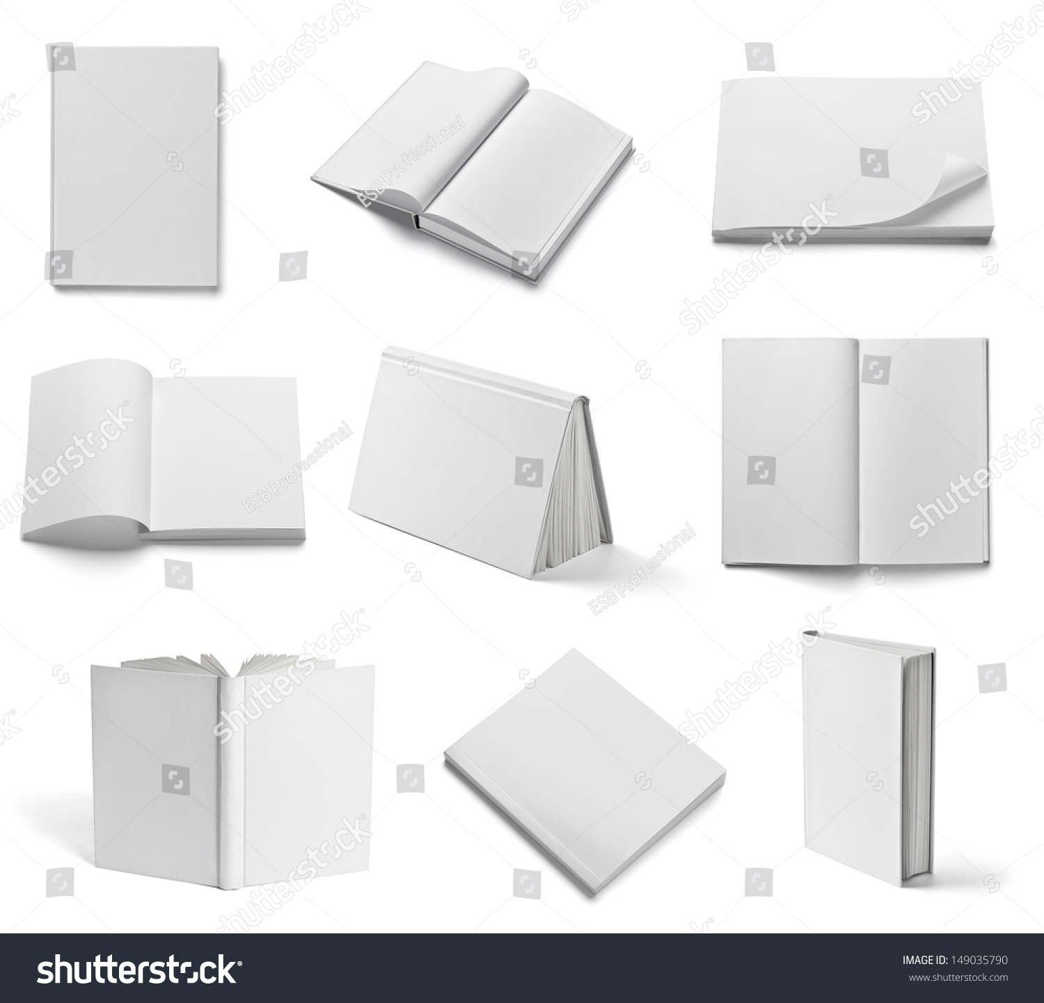 collection of various  blank white  books on white background. each one is shot separately #149035790
