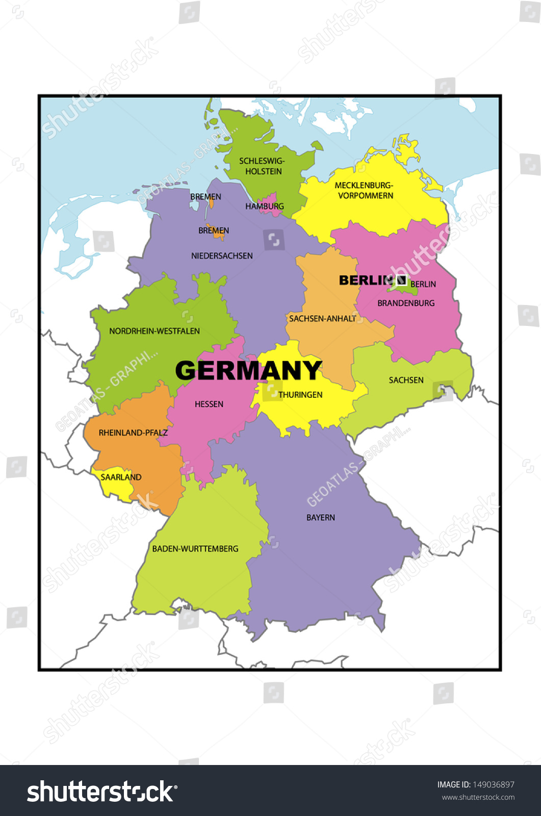 Administrative map of Germany - Royalty Free Stock Photo 149036897 ...