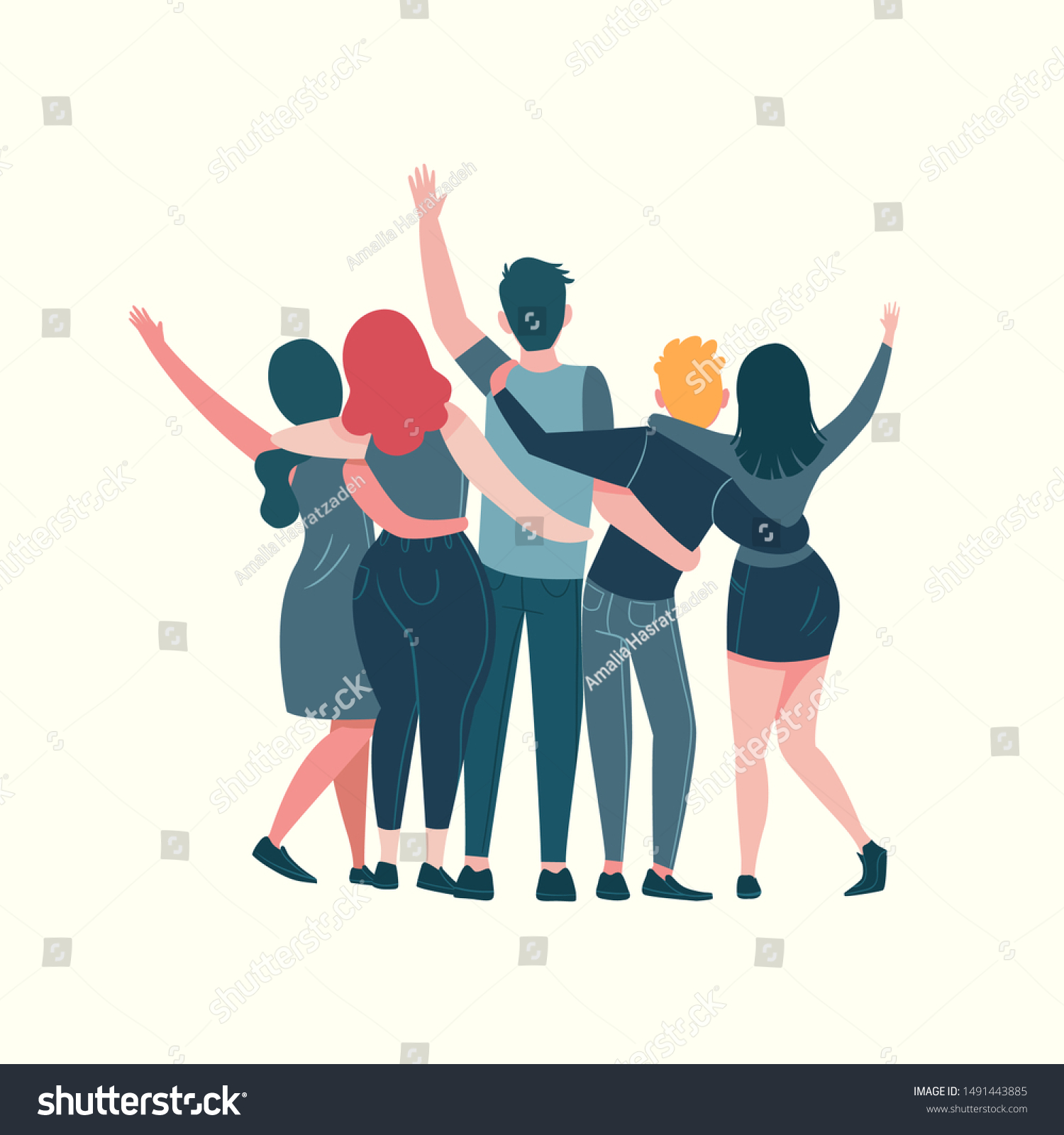 Happy Friendship Day Greeting Card with Group of Friends hugging each other and happy together for special event celebration. #1491443885
