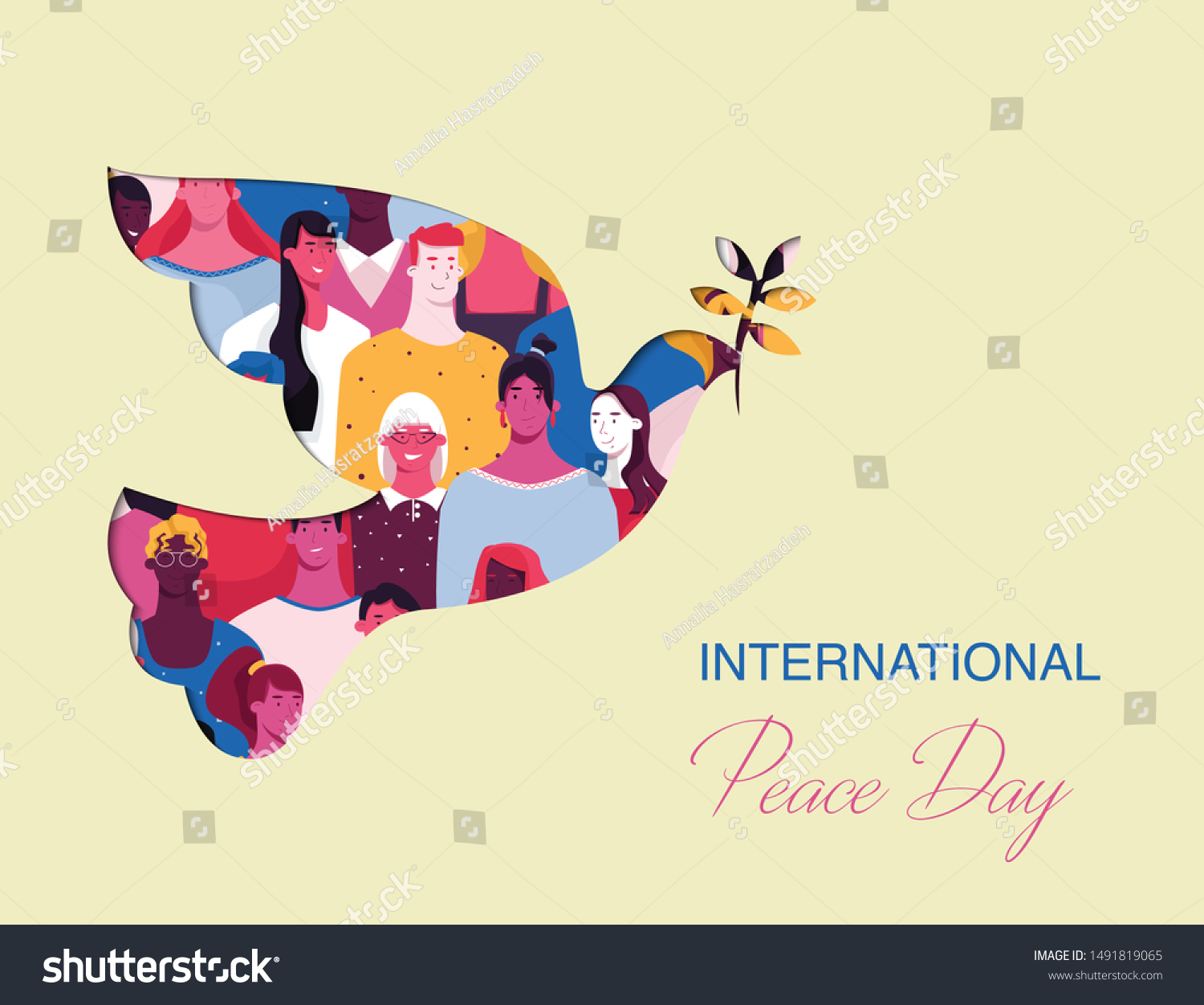 Happy Peace Day. Peace Day Greeting Card with Dove/Pigeon and Calligraphy Writing #1491819065