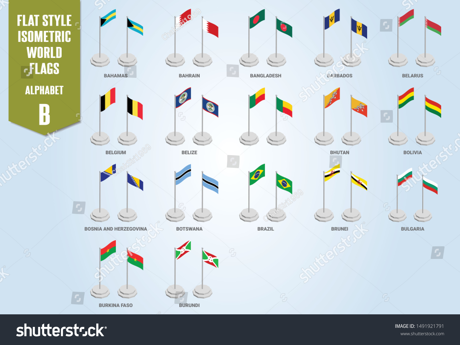 Isometric World Flags Alphabet B Countries Flat - Royalty Free Stock ...