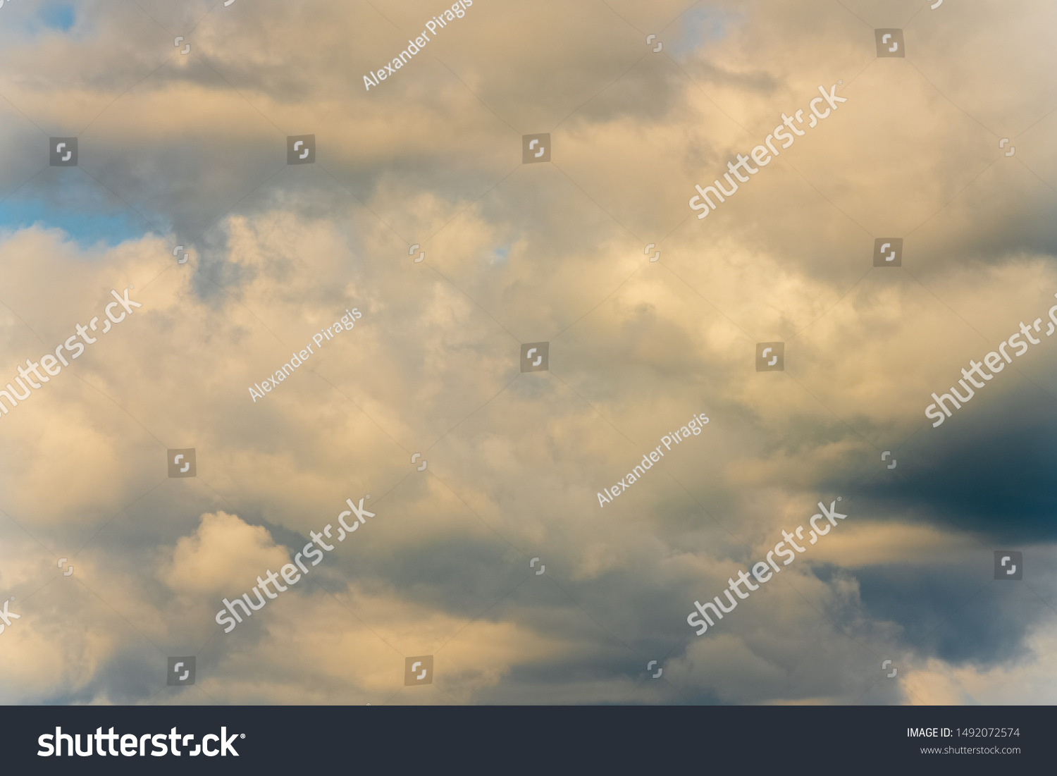 Stunning summer cloud scape - natural meteorology abstract background clouds floating across sky to change weather. Optical and atmospheric dispersion, soft focus, motion blur clouds. #1492072574