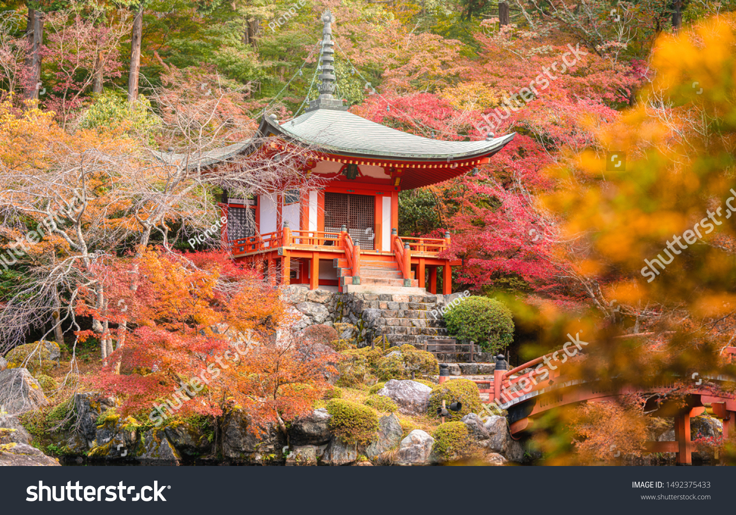 Beautiful japanese garden at Daigo-ji temple with colorful autumn season in, Kyoto, Japan. #1492375433