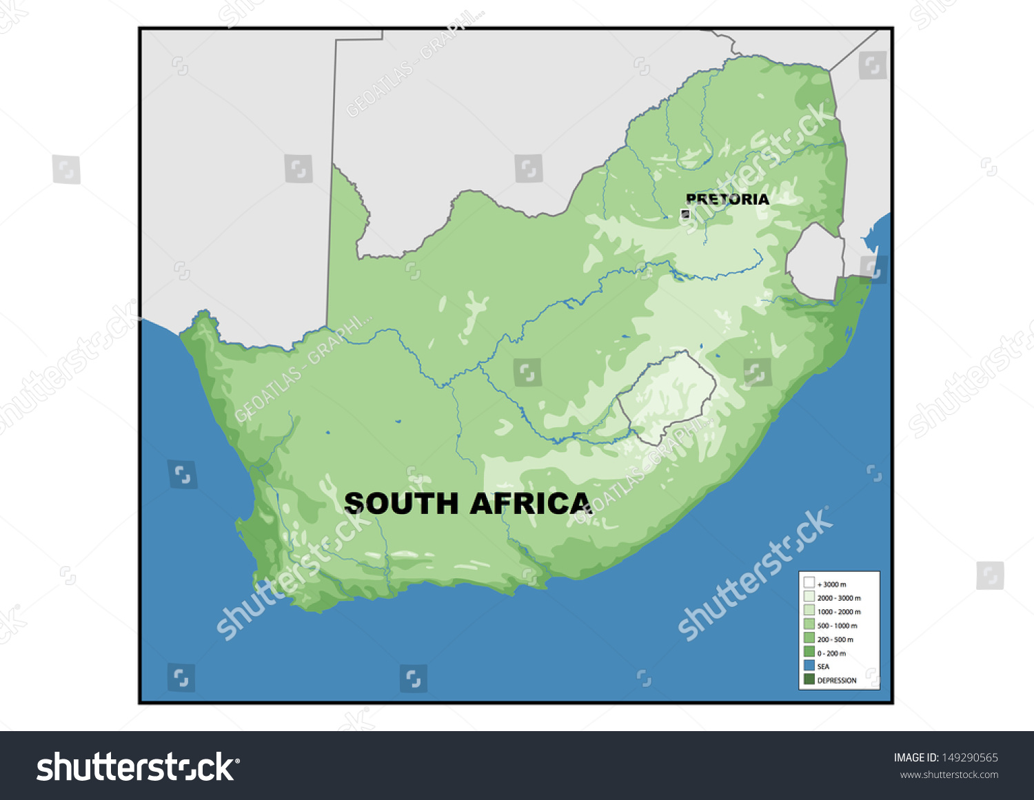 Physical Map Of South Africa - Royalty Free Stock Photo 149290565 