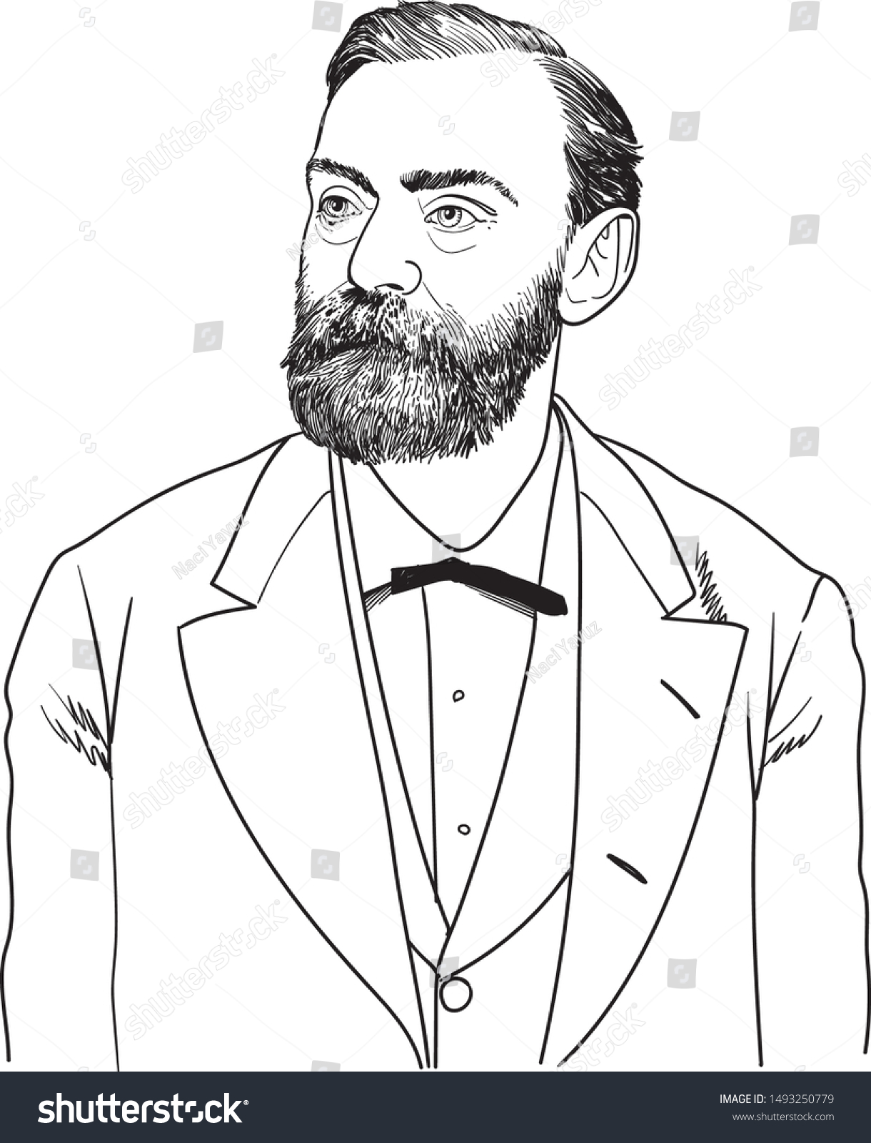 Alfred Bernhard Nobel Line Art Portrait. He Was - Royalty Free Stock ...