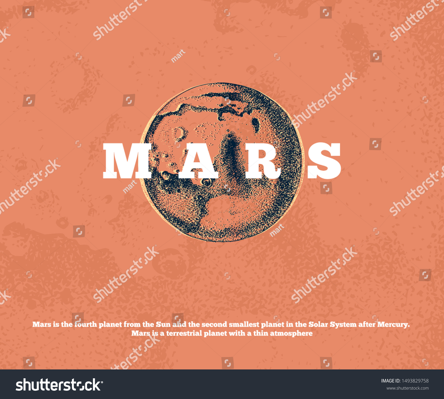 Background With Hand Drawn Planet Mars Vector Royalty Free Stock Vector 1493829758 0822