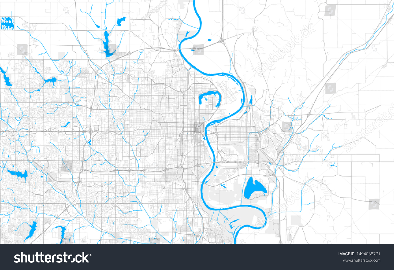 Rich Detailed Vector Area Map Of Omaha, Nebraska - Royalty Free Stock 