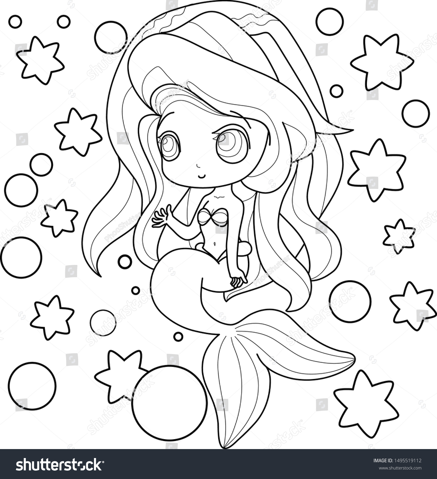 Cute little mermaid with outline. Fantastic - Royalty Free Stock Vector ...