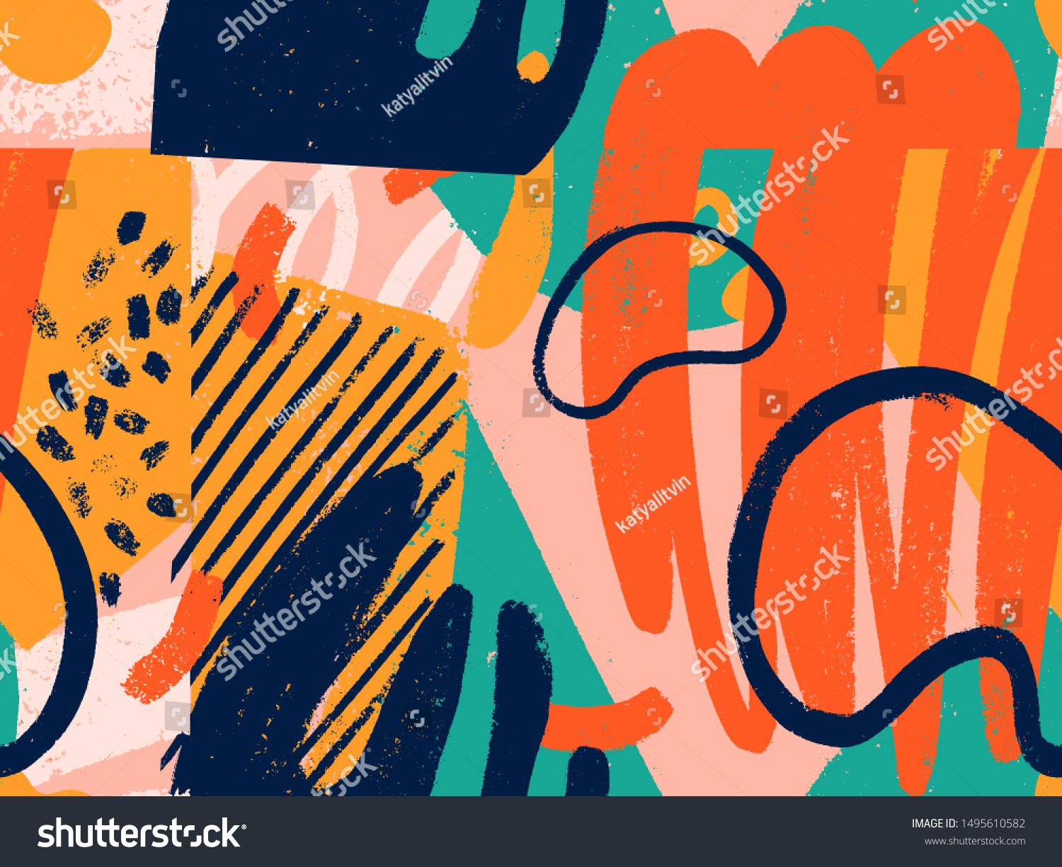 Creative doodle art seamless pattern with different shapes and textures. Collage. Vector #1495610582
