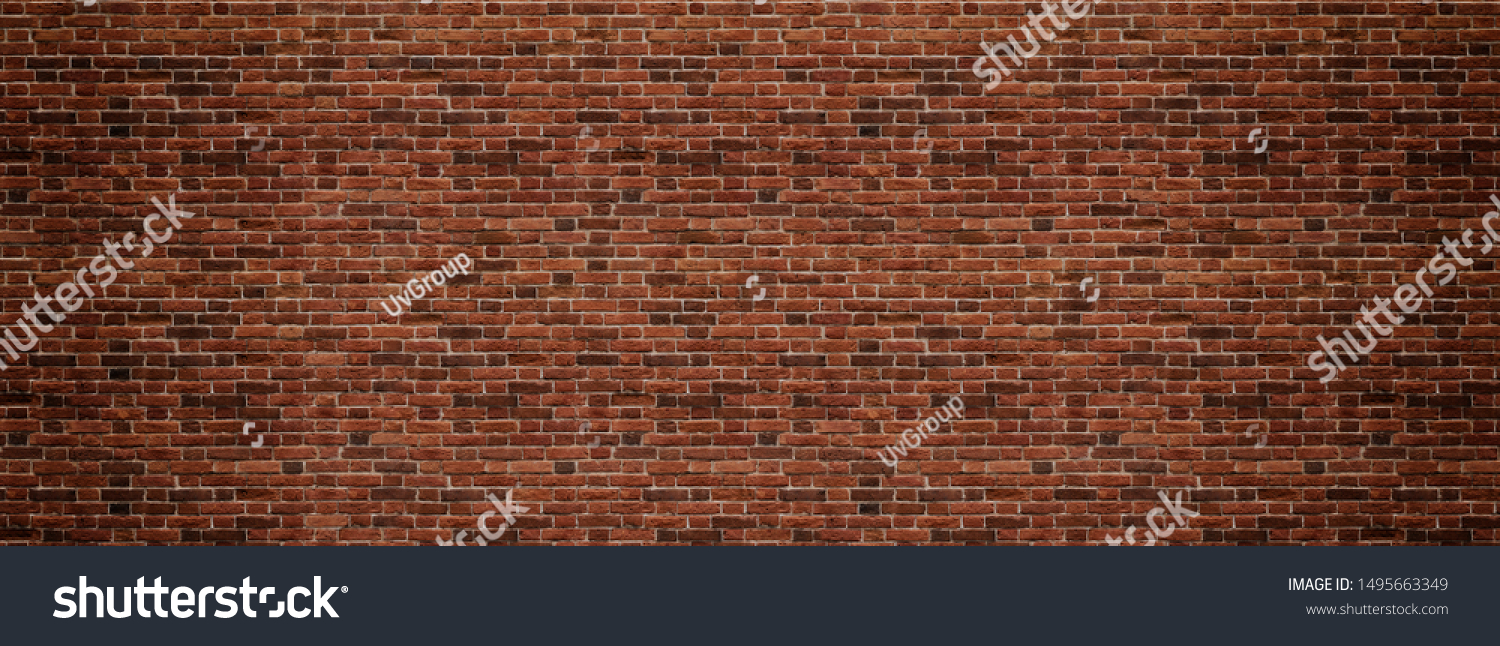 Red brick wall. Texture of old dark brown and red brick wall panoramic backgorund. #1495663349