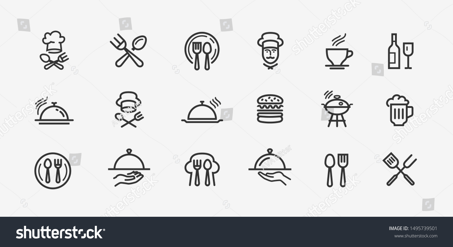 Food icons set. Collection vector black outline logo for mobile apps web or site design #1495739501