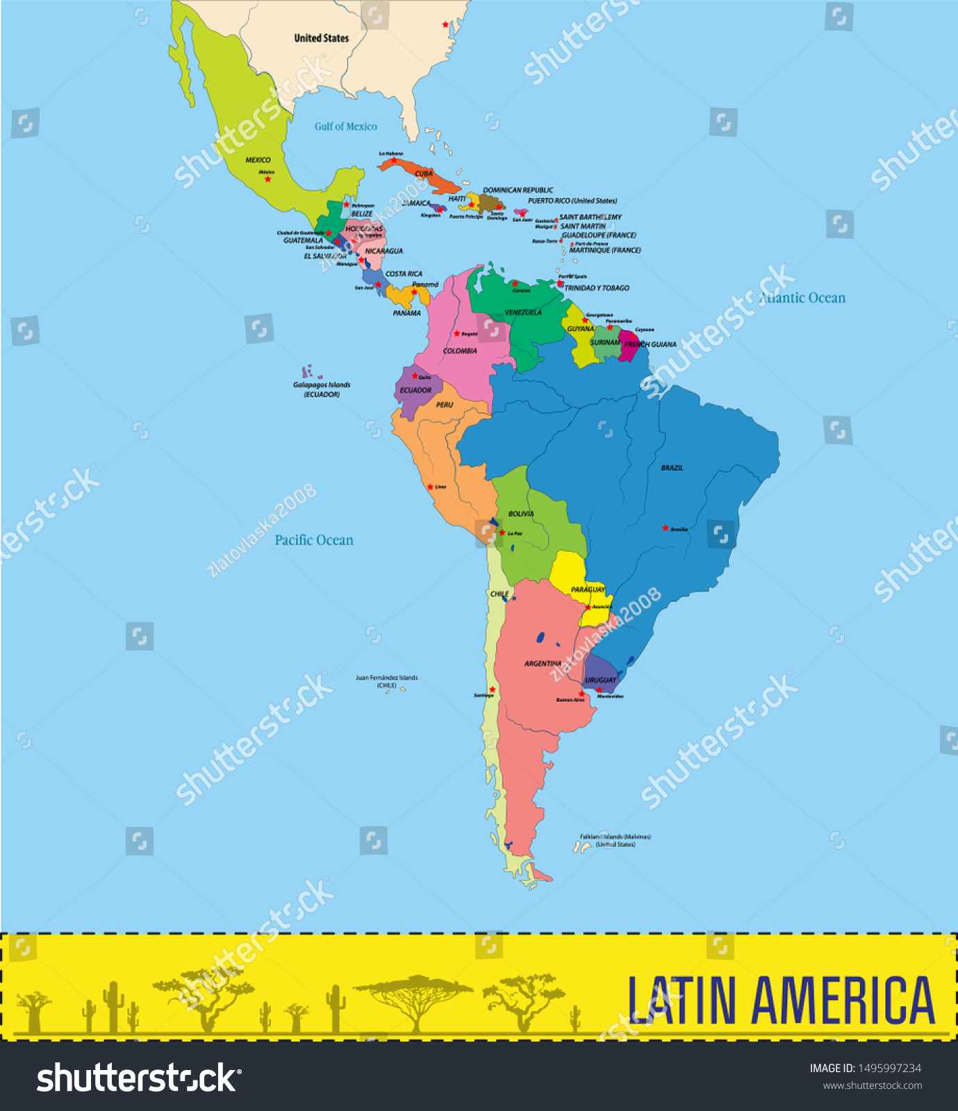 Vector highly detailed political map of Latin - Royalty Free Stock ...