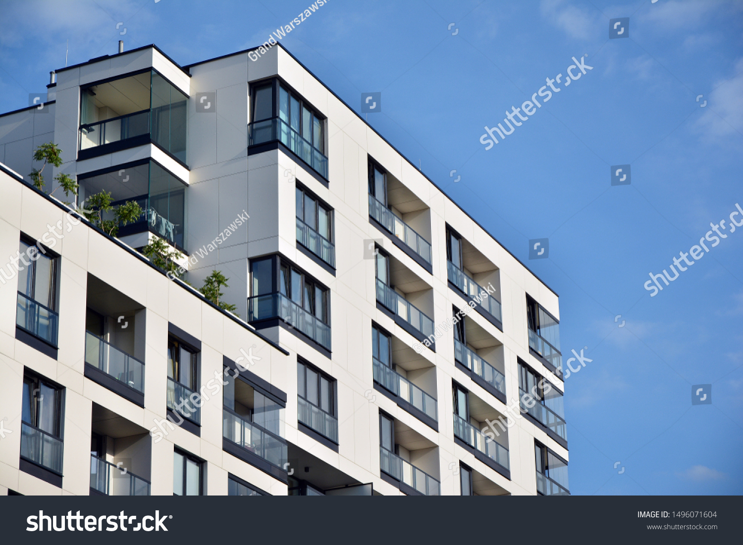 Modern and new apartment building. Multistoried modern, new and stylish living block of flats. #1496071604
