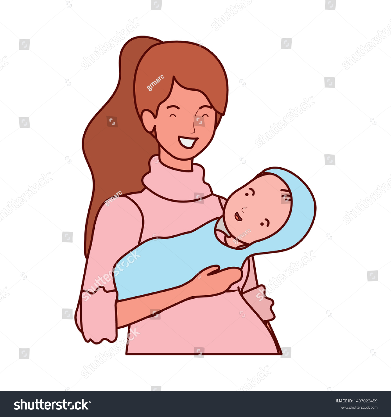 cute pregnancy mother lifting little baby - Royalty Free Stock Vector ...