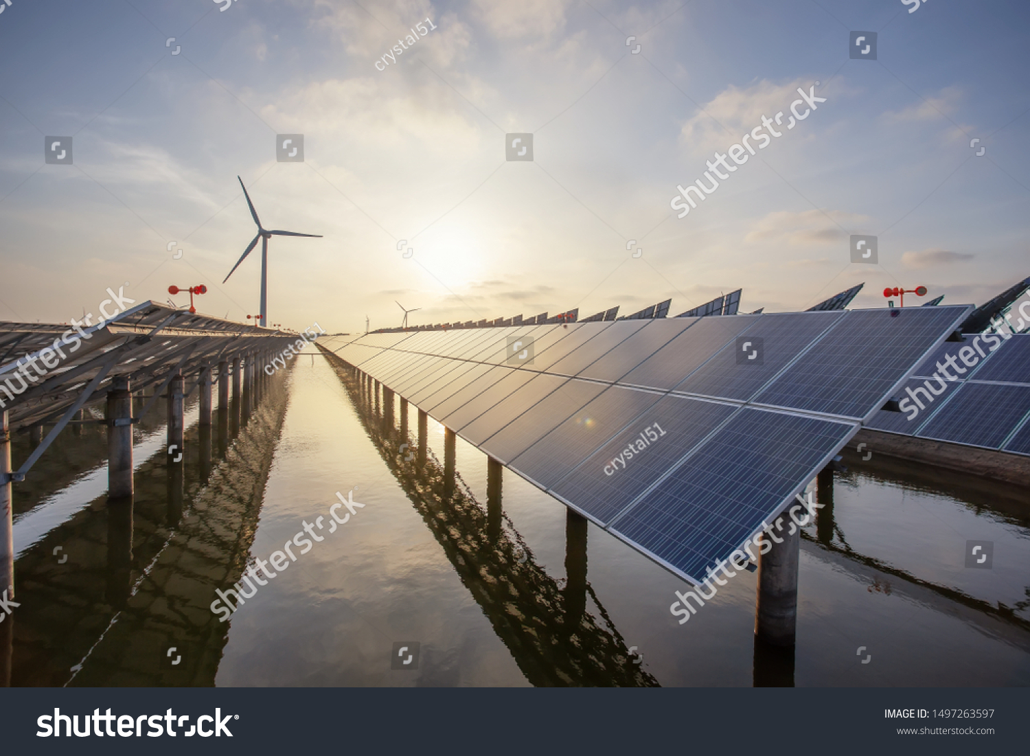 Solar panels and wind power, clean energy in nature #1497263597