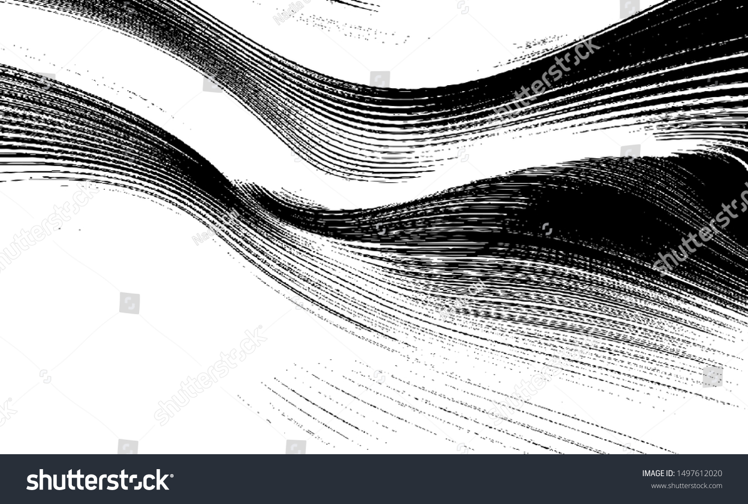 Swirled and curled stripes and brush strokes texture. Marble or acrylic atrwork imitation. Cool and swirly background. Abstract vector illustration. Black isolated on white. EPS10  #1497612020