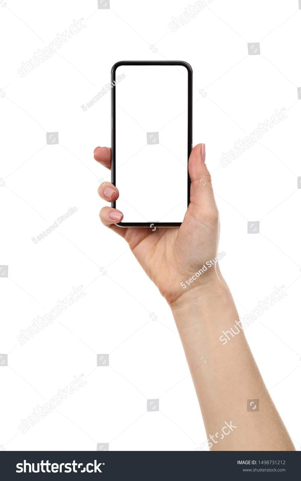 Smartphone in female hand isolated on white background #1498731212
