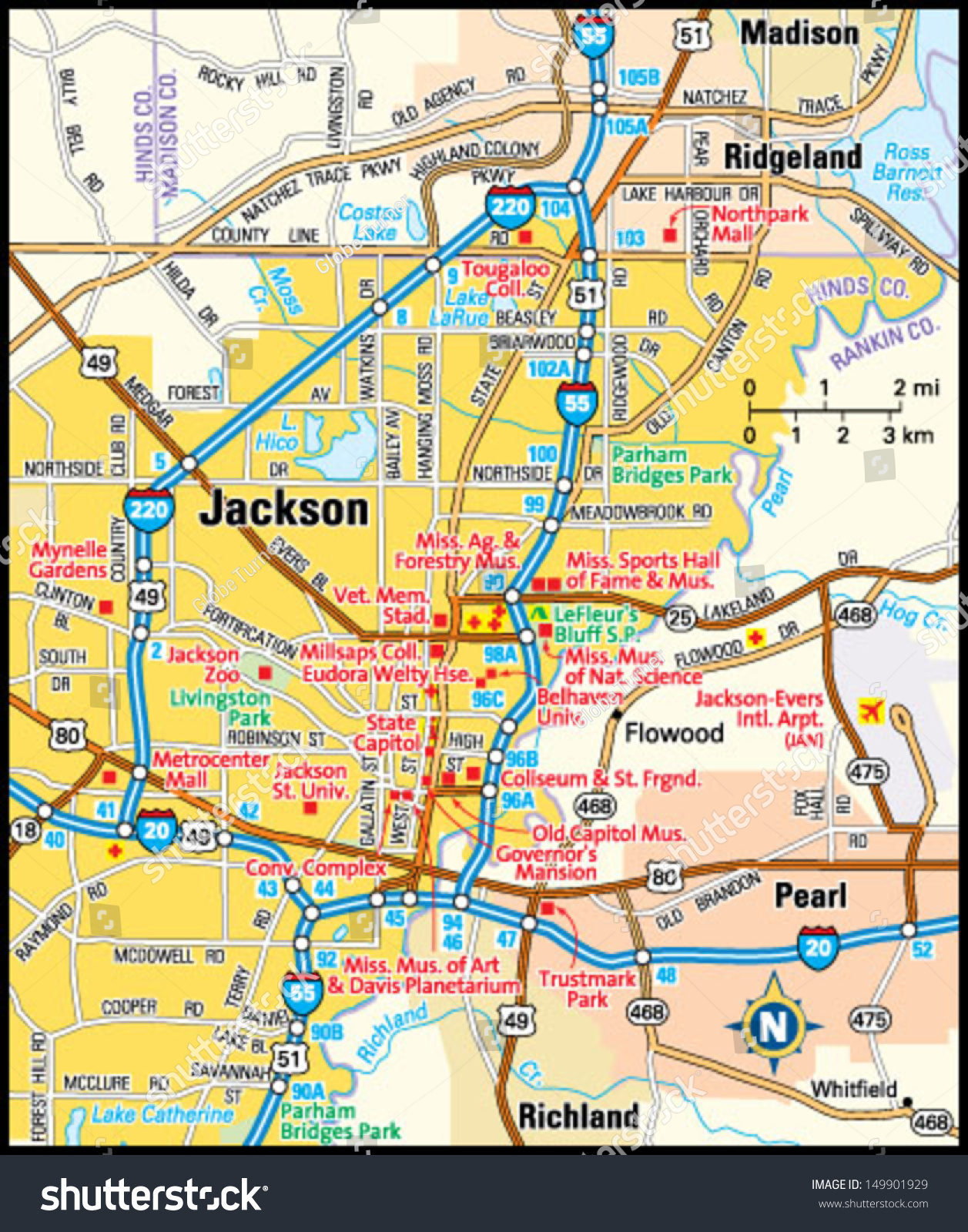 Jackson, Mississippi area map - Royalty Free Stock Vector 149901929 ...