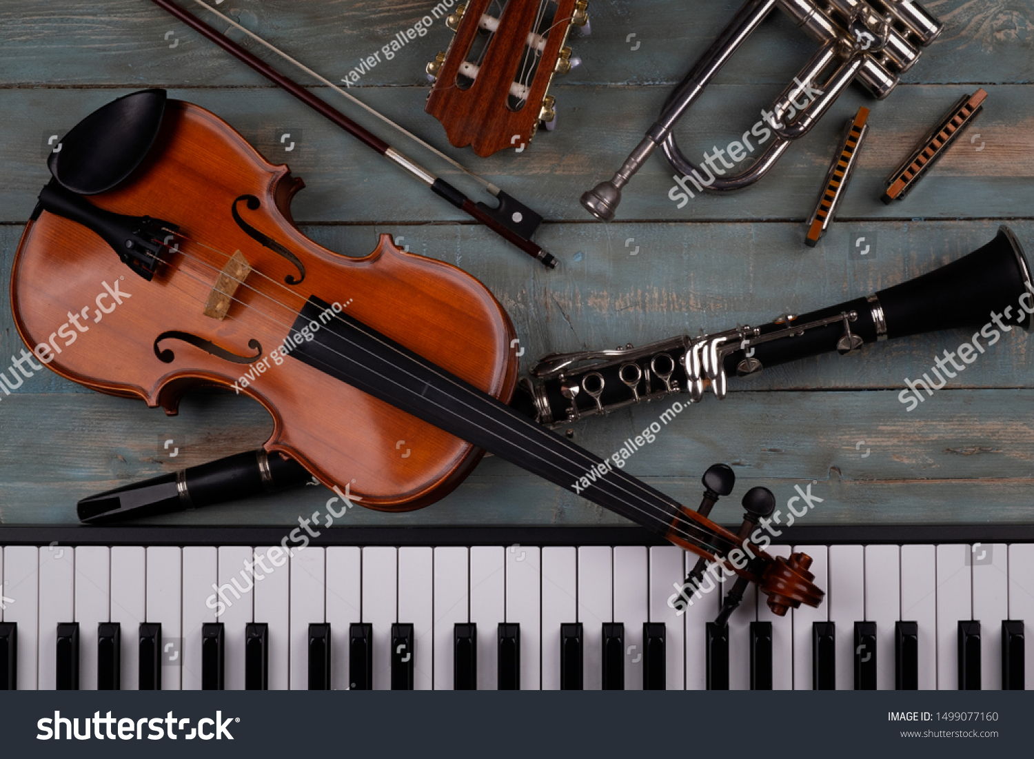 musical instruments in wooden background #1499077160