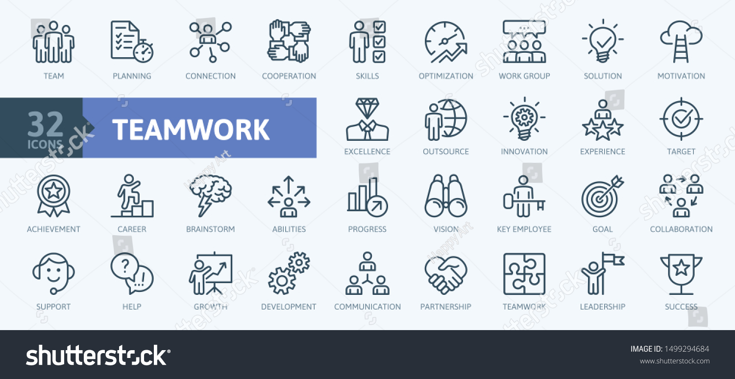 Business teamwork, team building, work group and human resources minimal thin line web icon set. Outline icons collection. Simple vector illustration. #1499294684