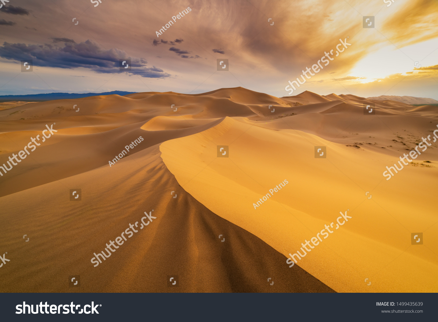 Sunset over the sand dunes in the desert. Death Valley, USA #1499435639