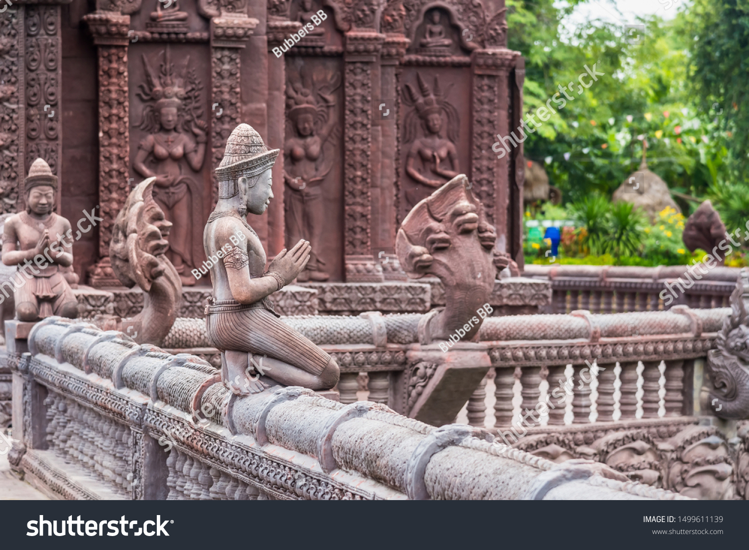 Stucco ancient. Stucco adorn ancient sanctuary. Huay Kaew temple in Lopburi, Thailand #1499611139