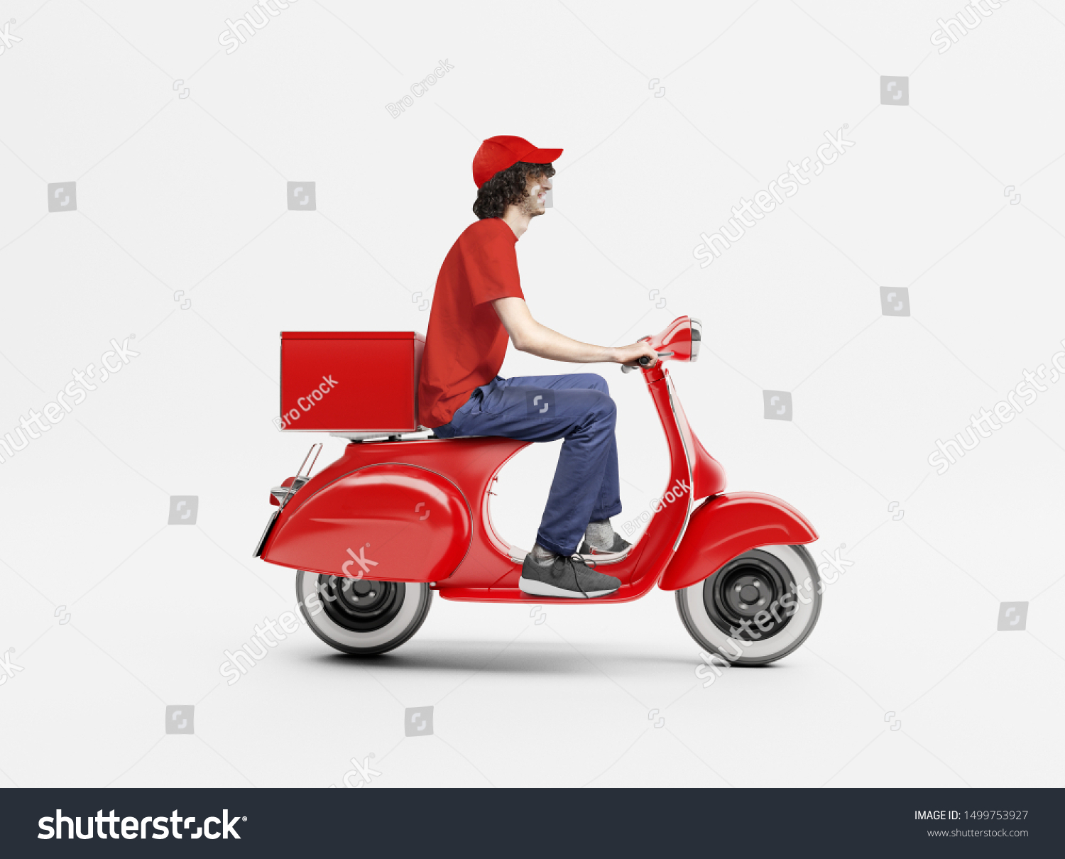 Delivery man with red scooter.  #1499753927