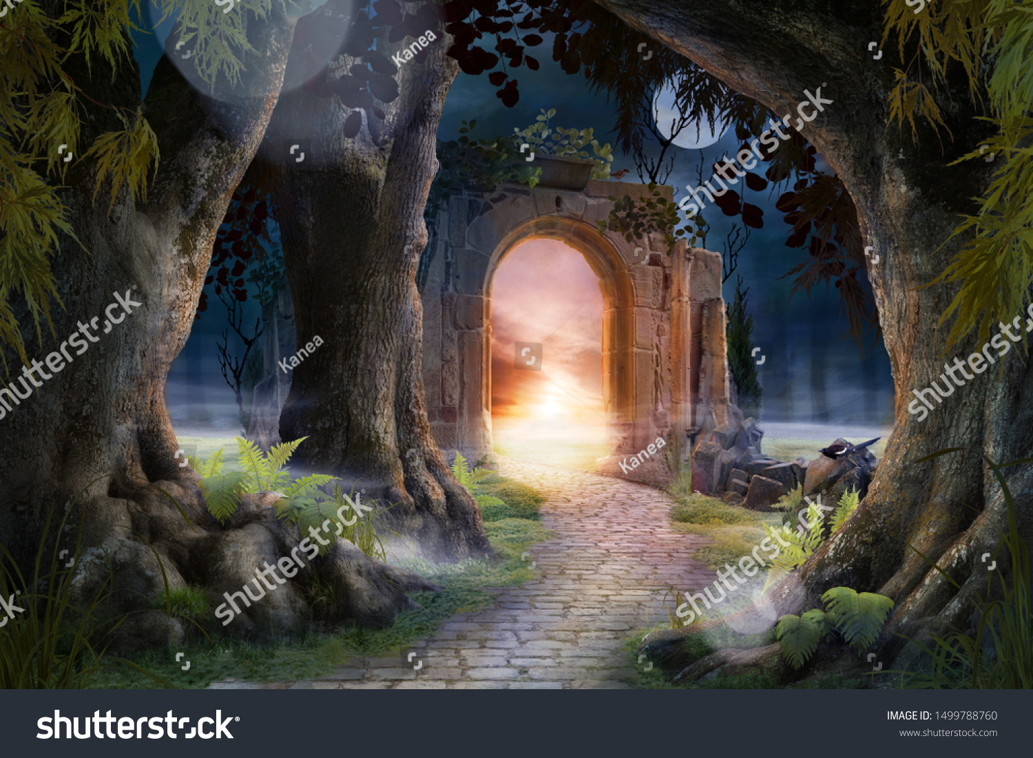 Archway in an enchanted fairy garden landscape, can be used as background #1499788760