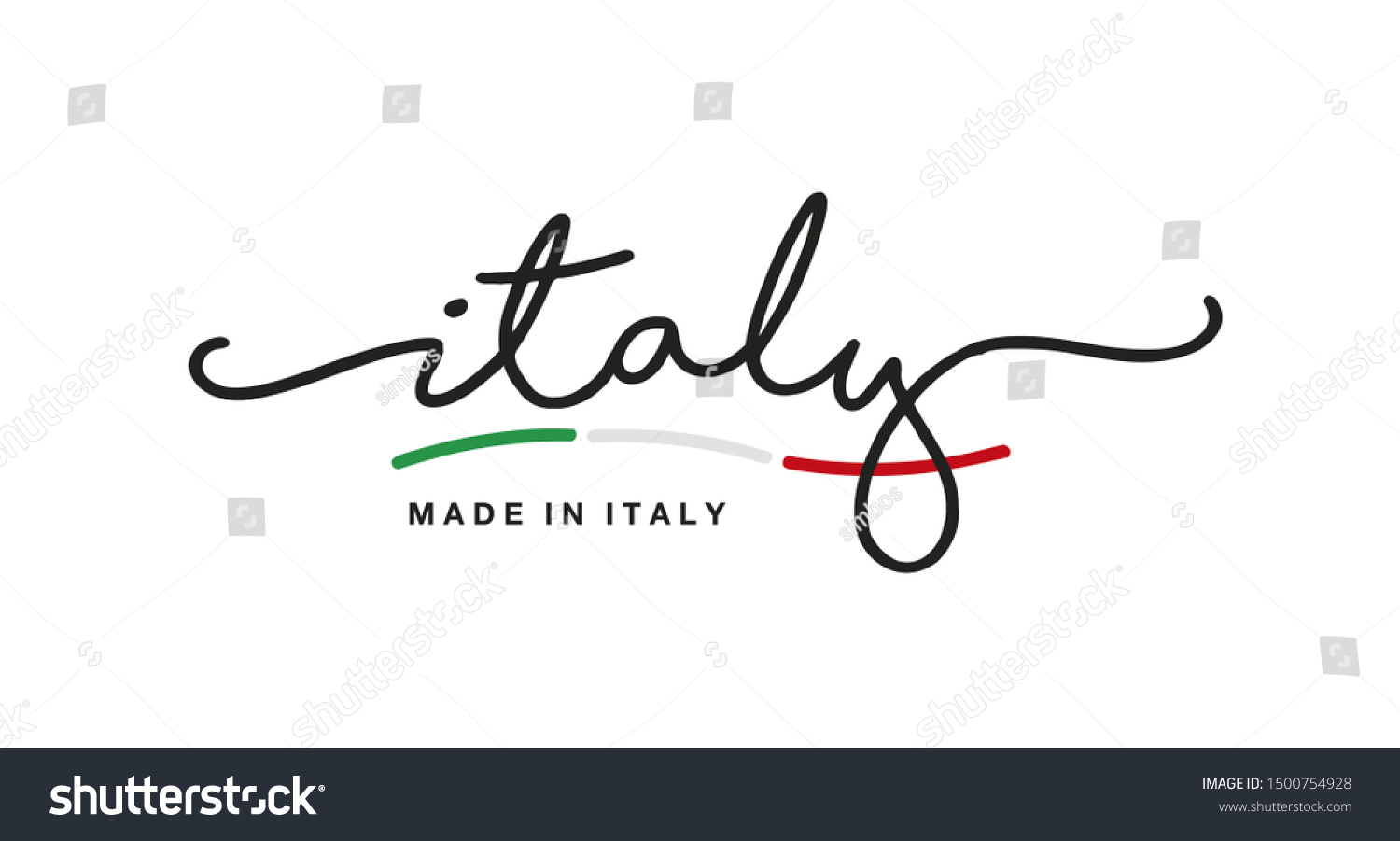 Made in Italy handwritten calligraphic lettering logo sticker green white red flag ribbon banner line design #1500754928
