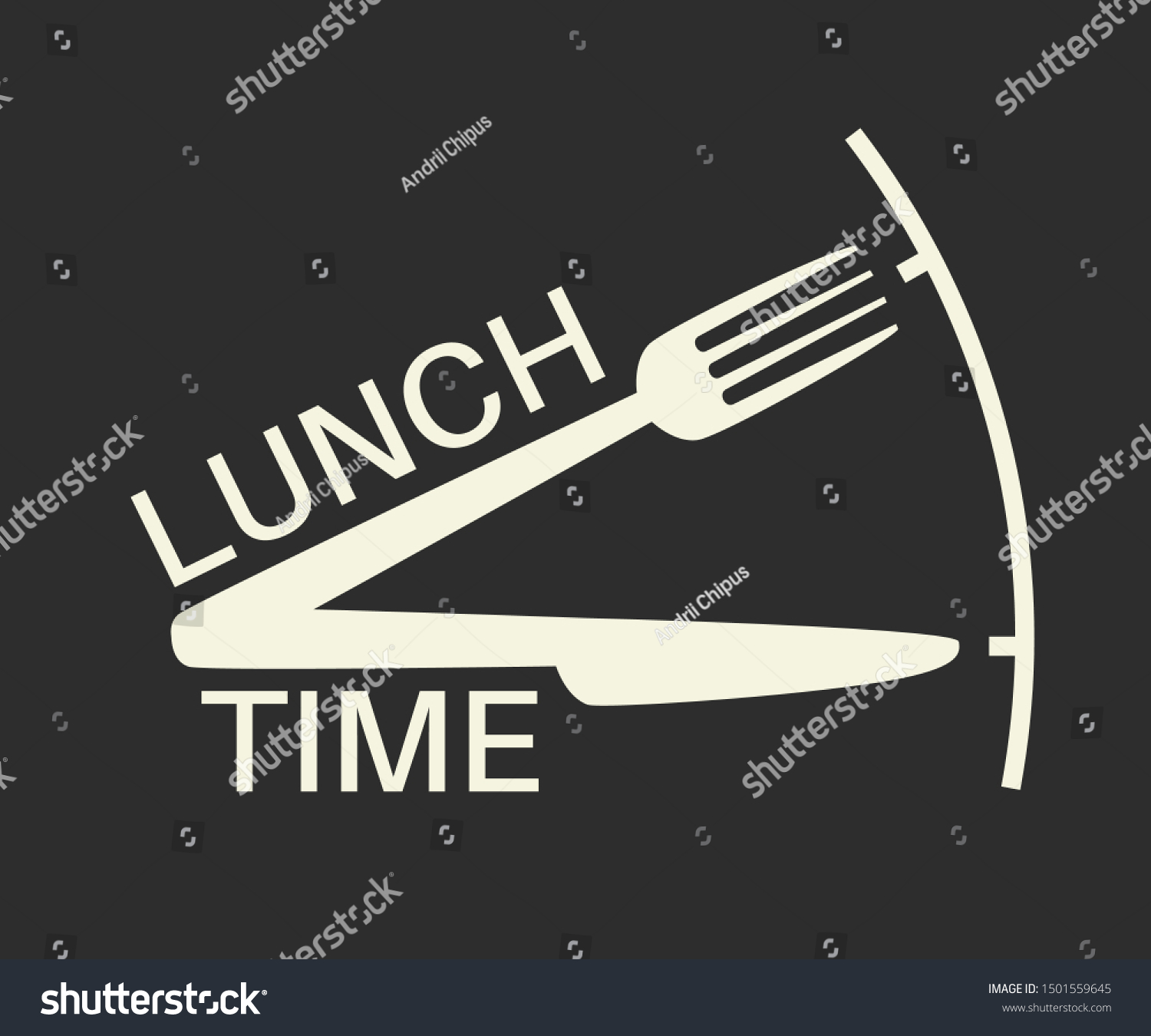 Lunch time text with fork and knife on black background. Lunch break Applicable as part of restaurant, cafe lunch menu. Vector illustration