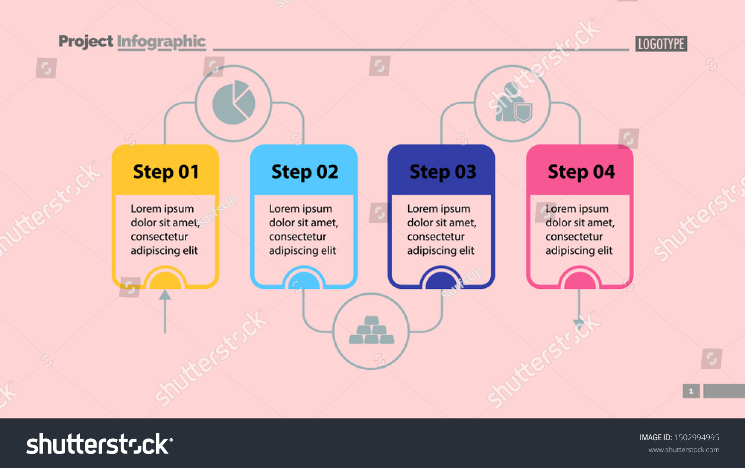 Four Steps Process Chart Slide Template Royalty Free Stock Vector 1502994995 1251