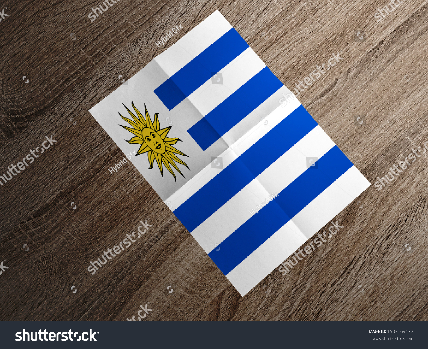 Flag of Uruguay on paper. Uruguay Flag on wooden table. #1503169472