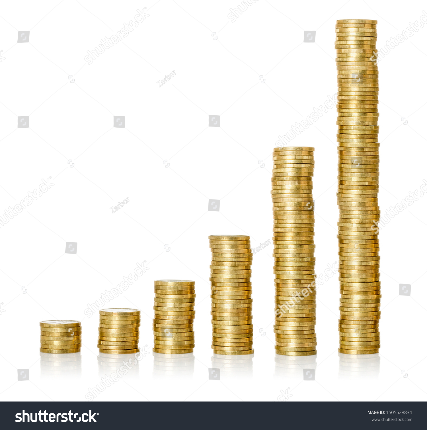 Golden coin stacks on a white background #1505528834