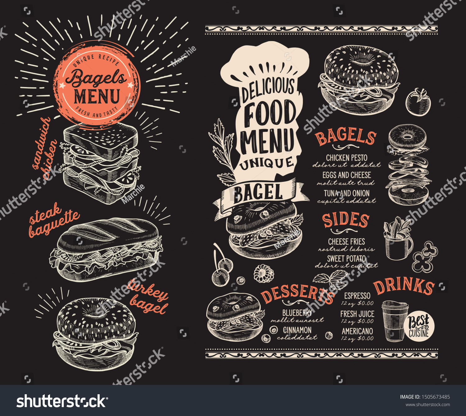 Bagel and sandwich menu template for restaurant - Royalty Free Stock ...