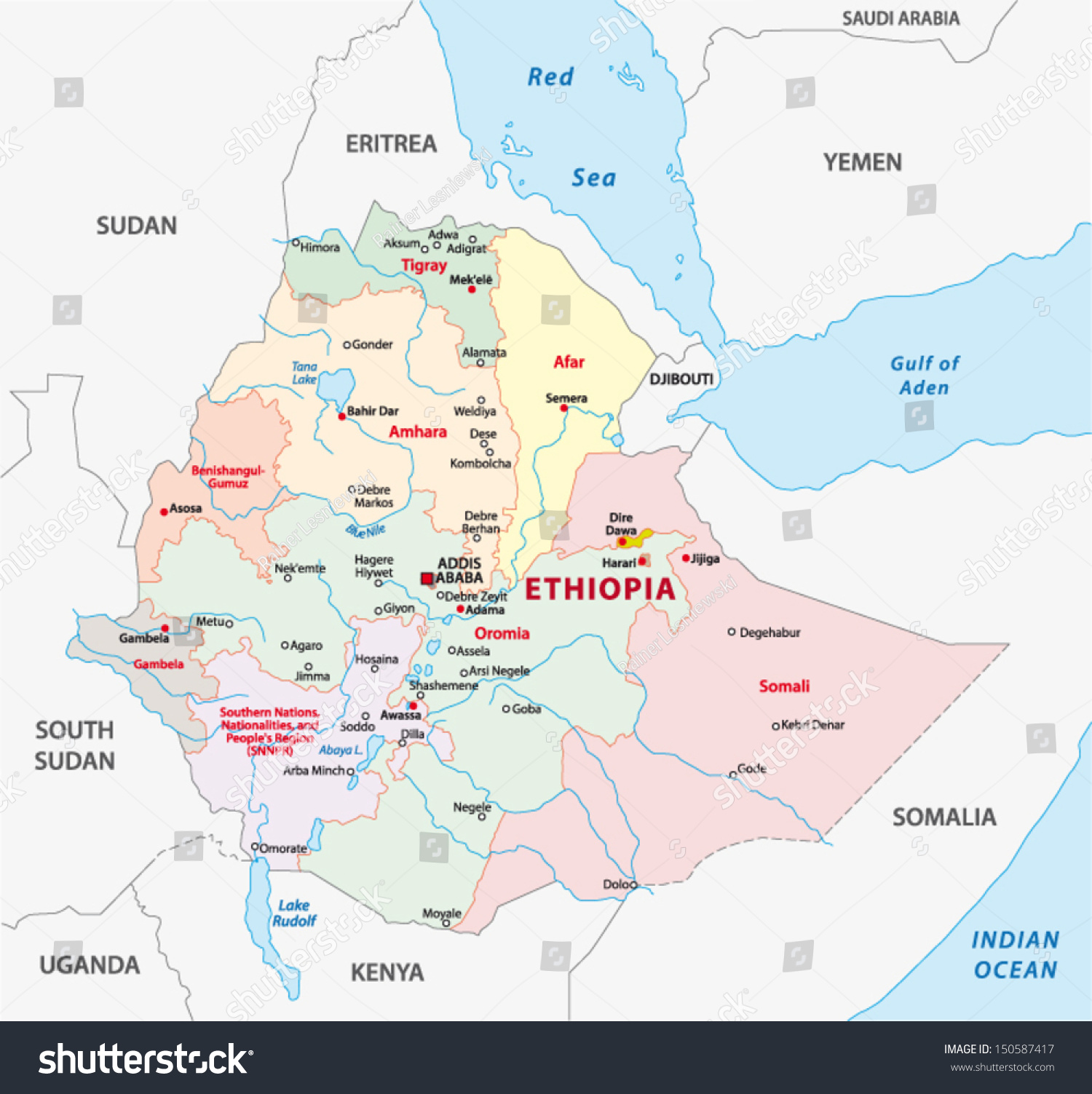 ethiopia administrative map - Royalty Free Stock Vector 150587417 ...