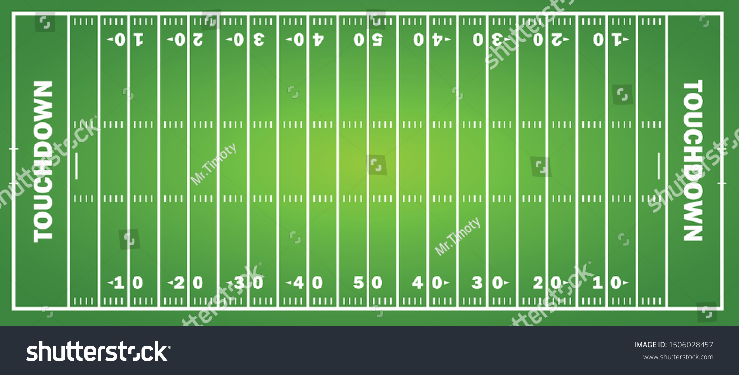 American football field concept with markings. Soccer field in top view. Vector graphics