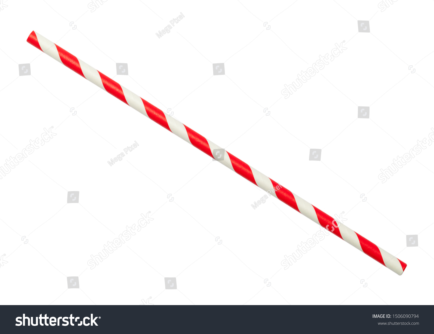 Red and White Striped Straw Cut Out On White. #1506090794