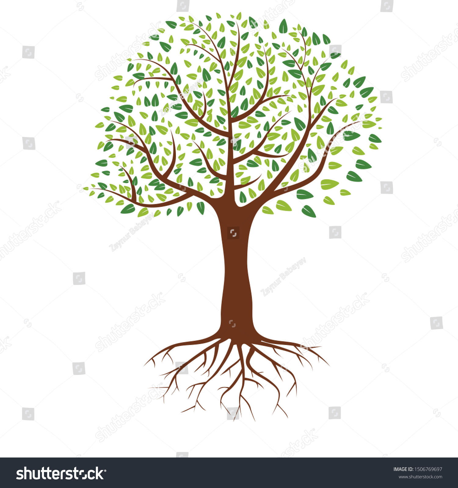 Plain Tree with green leaves and roots with flat - Royalty Free Stock ...