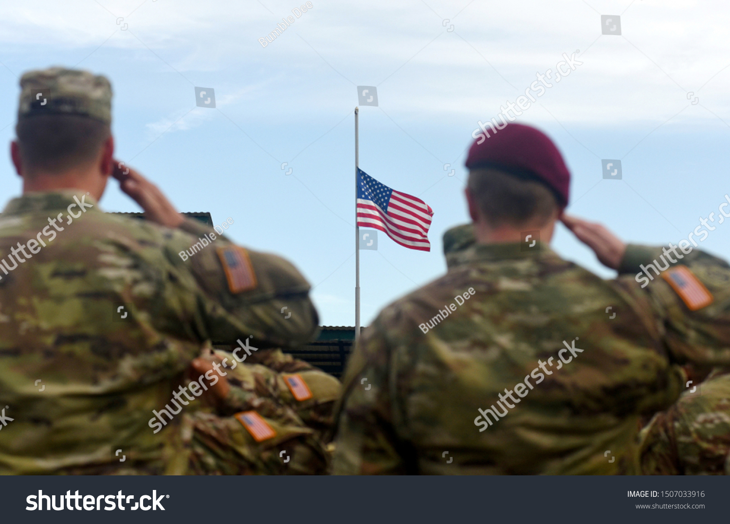 American Soldiers Saluting US Flag. US Army #1507033916