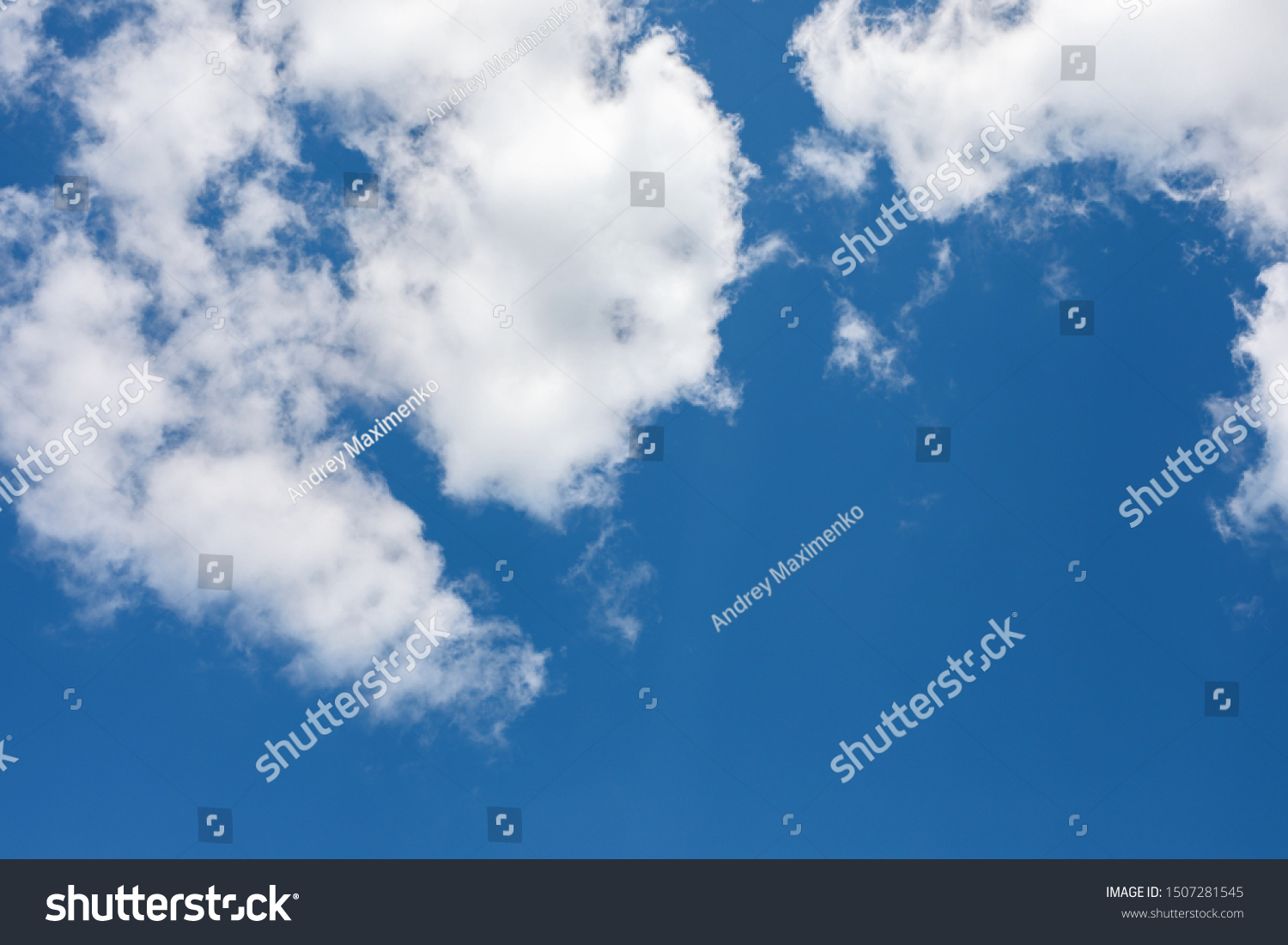 bright blue sky half covered by white clouds. Pure, clear cumulus cloud in sky on sunny day. Earth atmosphere. #1507281545