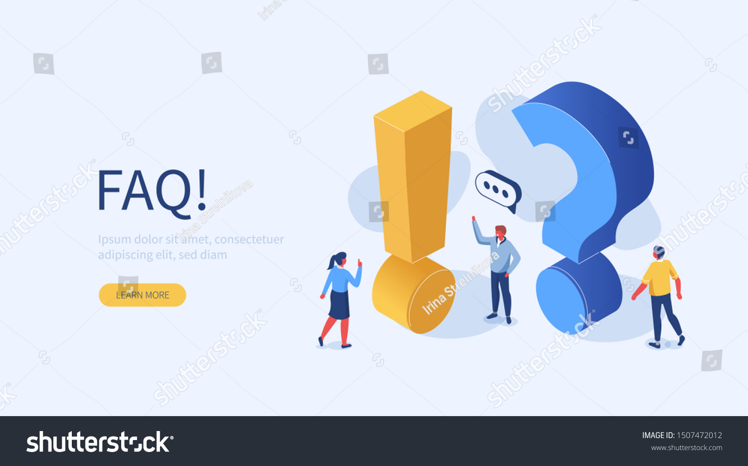 People Characters Standing near Exclamations and Question Marks. Woman and Man Ask Questions and receive Answers. Online Support center. Frequently Asked Questions Concept. Flat Vector Illustration. #1507472012