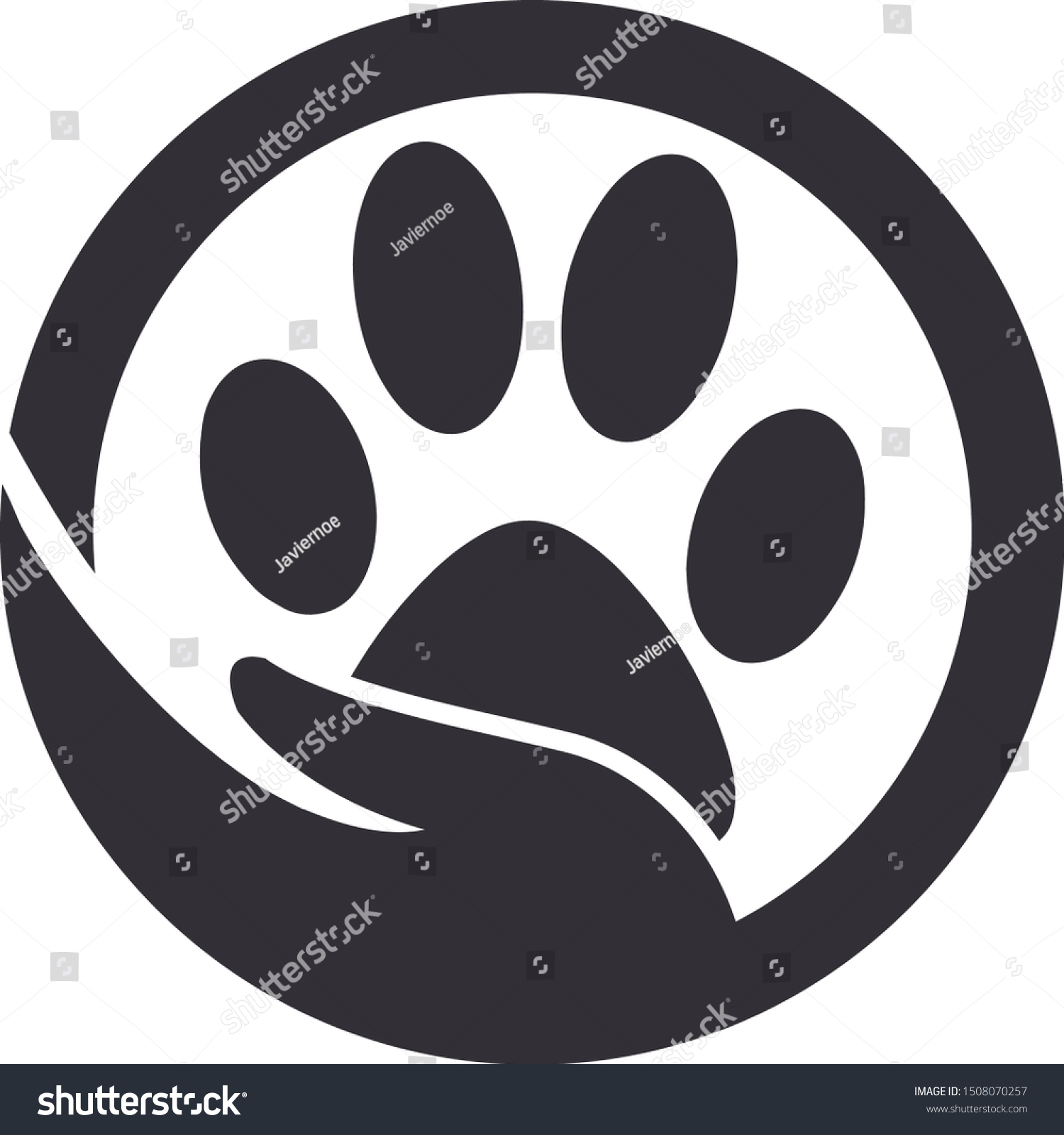 Paw Silhouette in circle shape and hand - Royalty Free Stock Vector ...