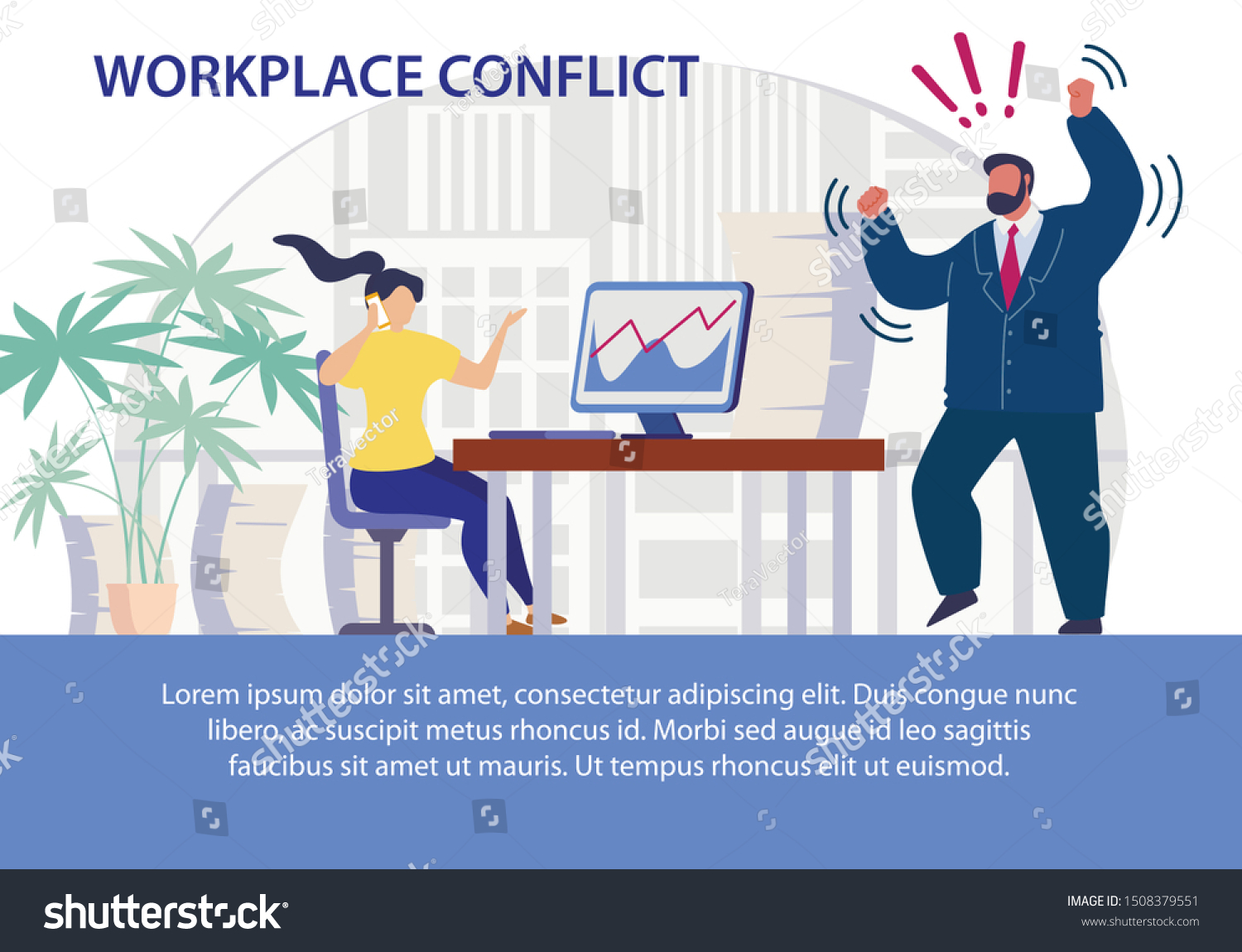 Workplace Conflict Flat Poster. Procrastination, - Royalty Free Stock ...