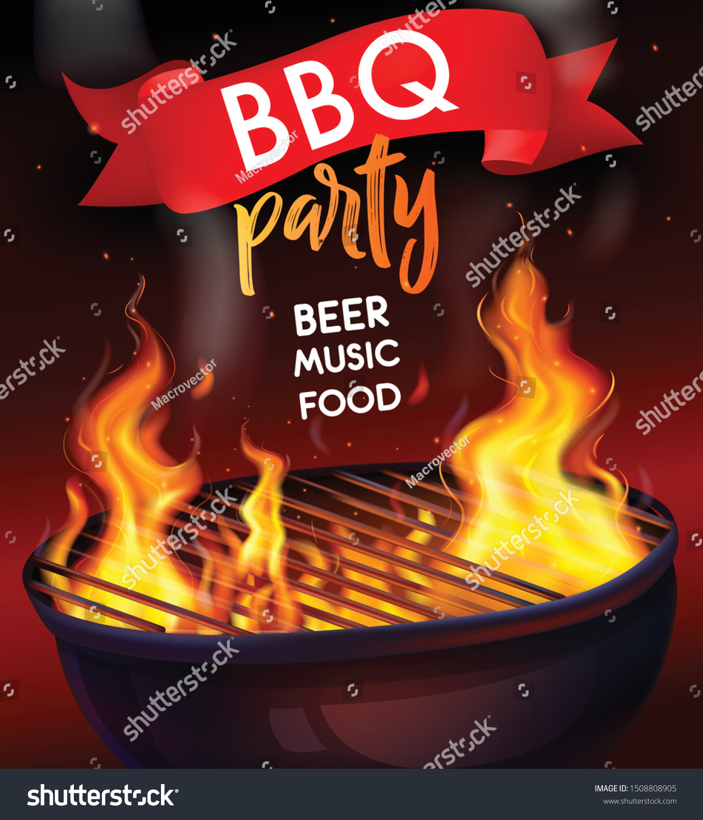 Realistic Fire Flame Bbq Grill Composition With Royalty Free Stock Vector Avopix Com