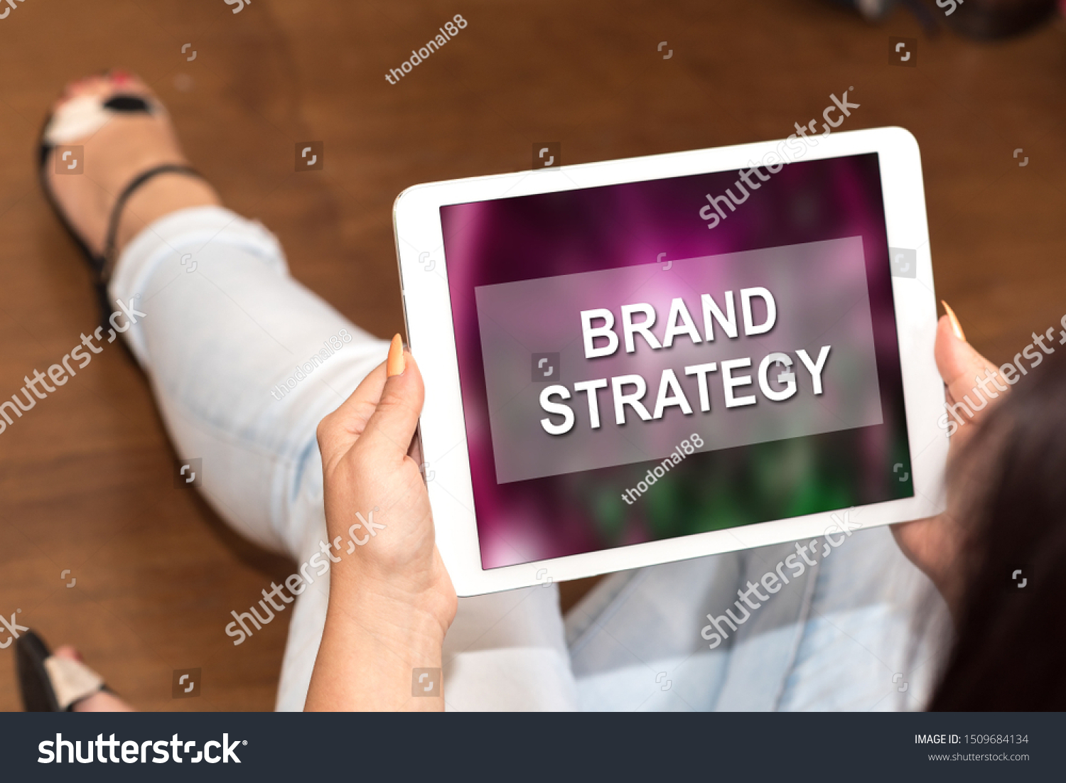 Tablet screen displaying a brand strategy concept #1509684134