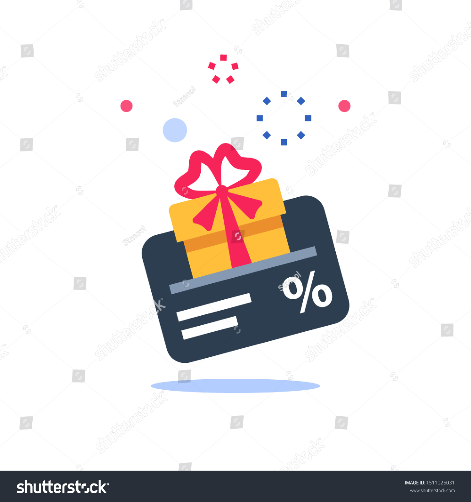 Gift card, loyalty program, earn points, redeem present box, more discount, perks concept, vector flat icon #1511026031