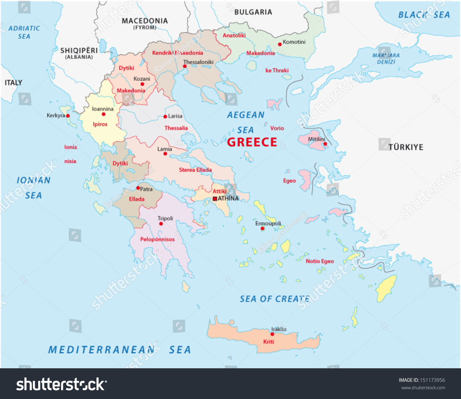 greece administrative map - Royalty Free Stock Vector 151173956 ...