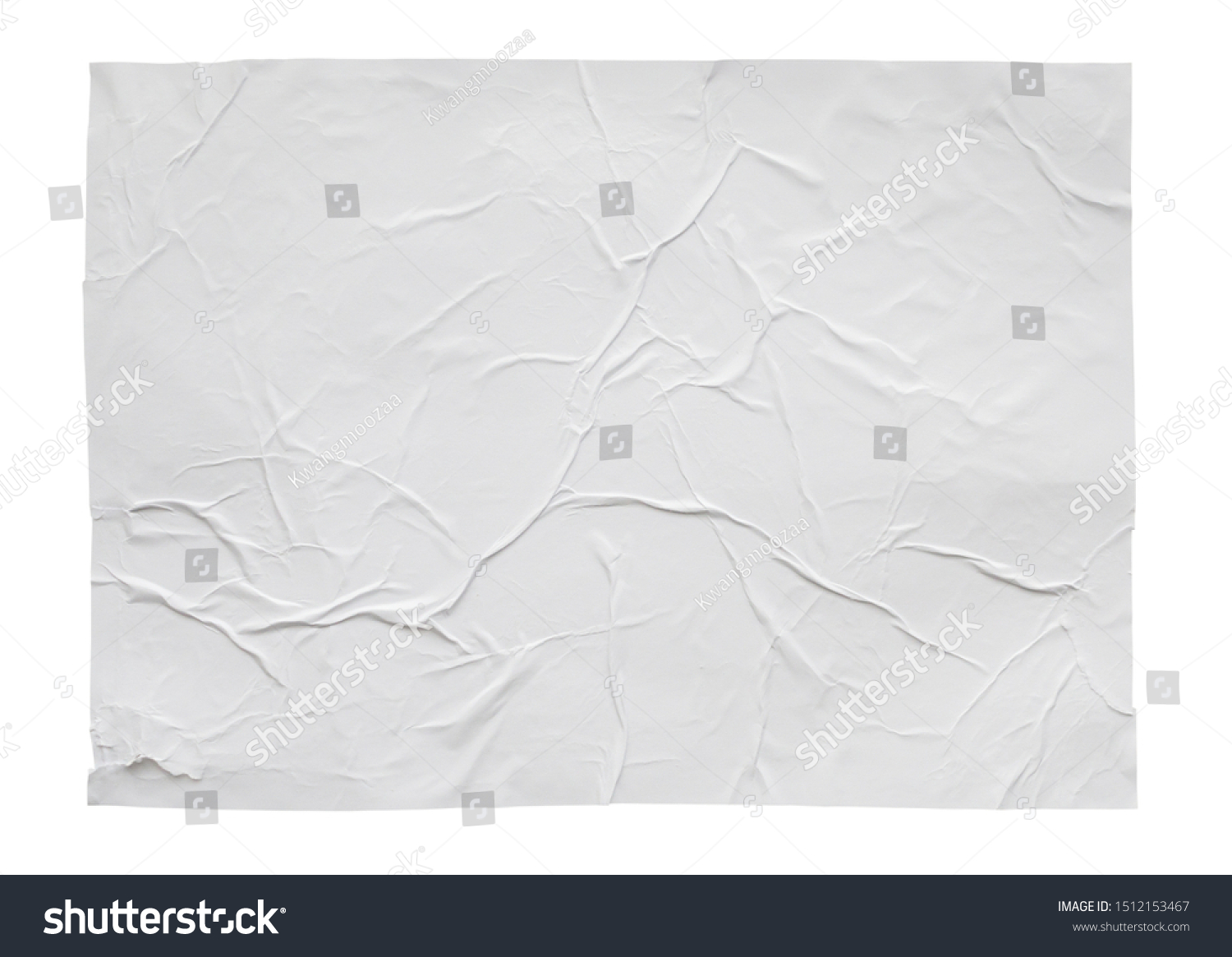 Blank white crumpled and creased sticker paper poster texture isolated on white background #1512153467