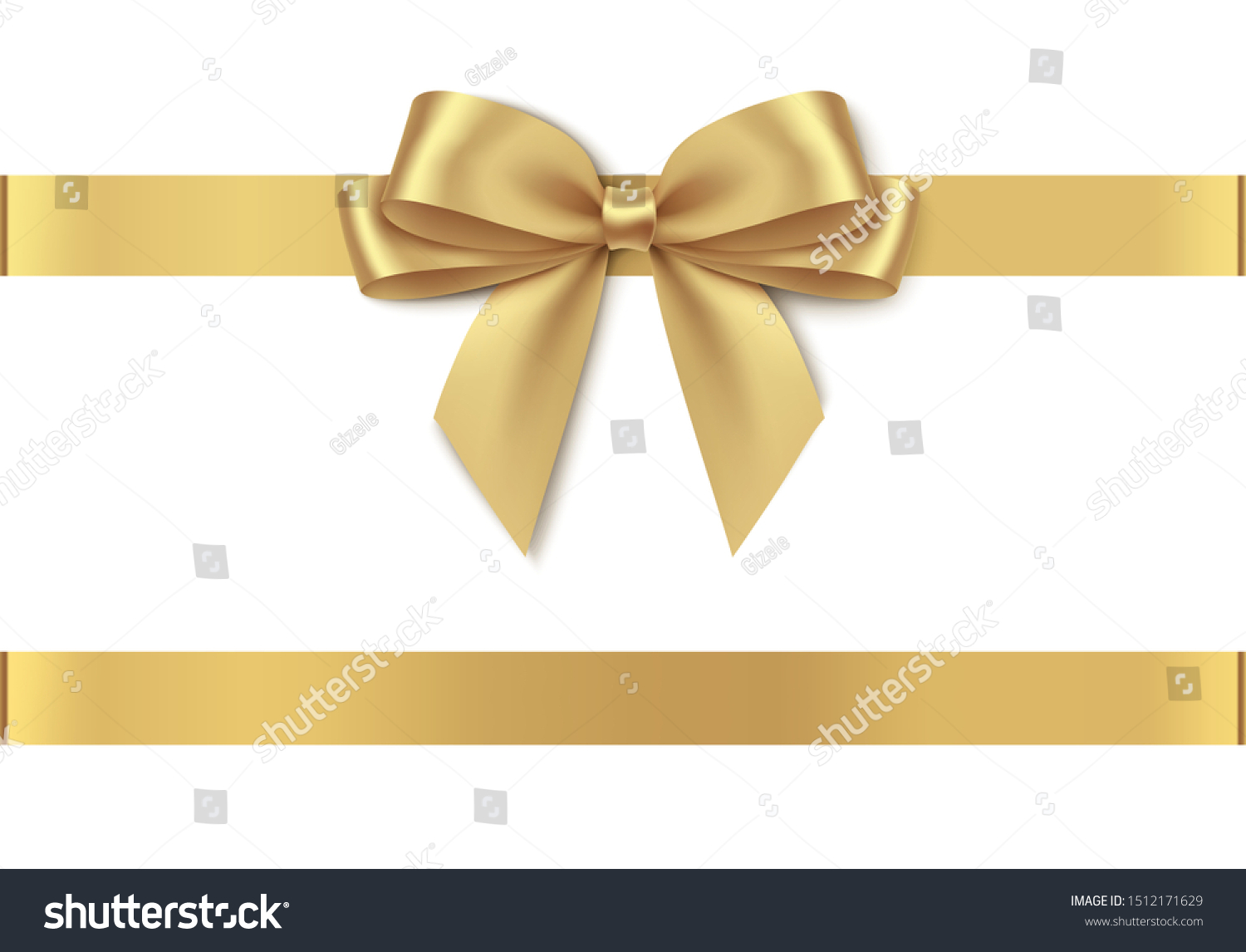 Decorative golden bow with horizontal ribbon isolated on white background. Vector illustration #1512171629