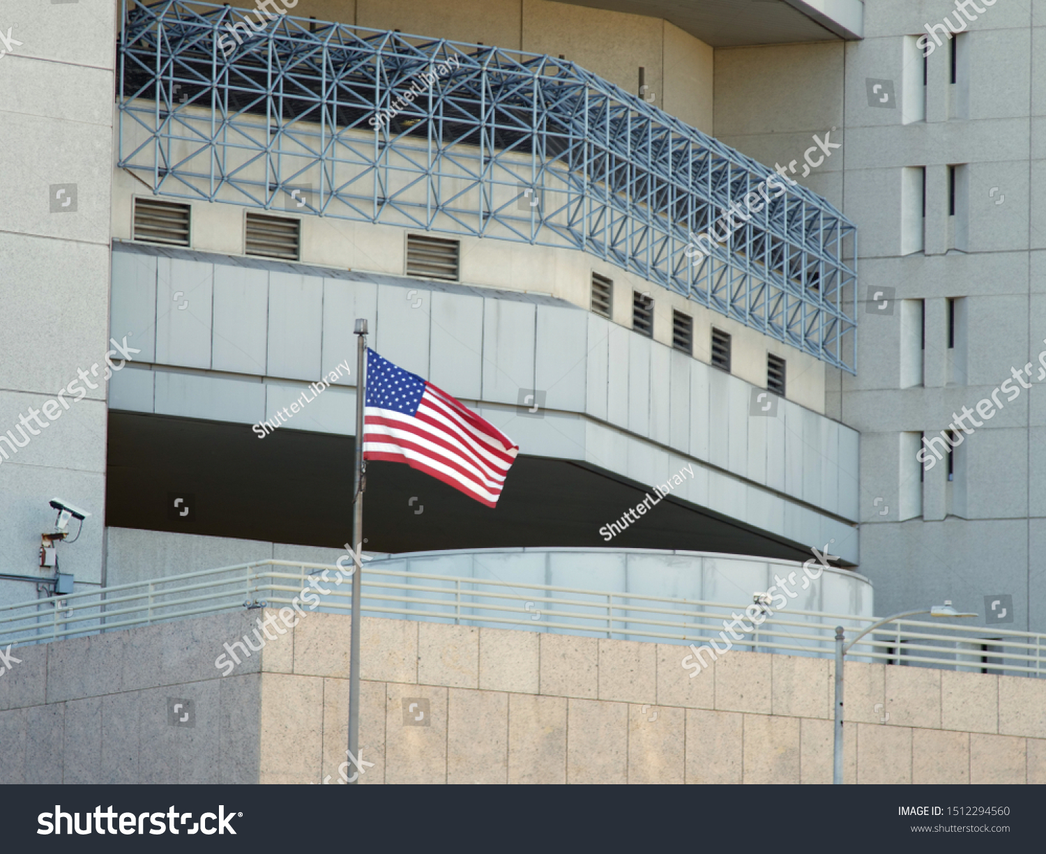 Prison Correctional Facility Close Up with American Flag #1512294560